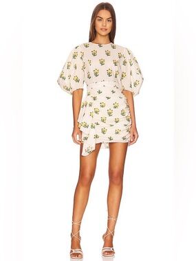 RHODE Pia Marigold Floral Print Cream Puff Sleeve Mini Dress with Ruffles Size 4